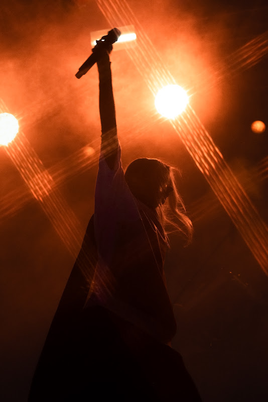 Singer Raising Microphone Onstage