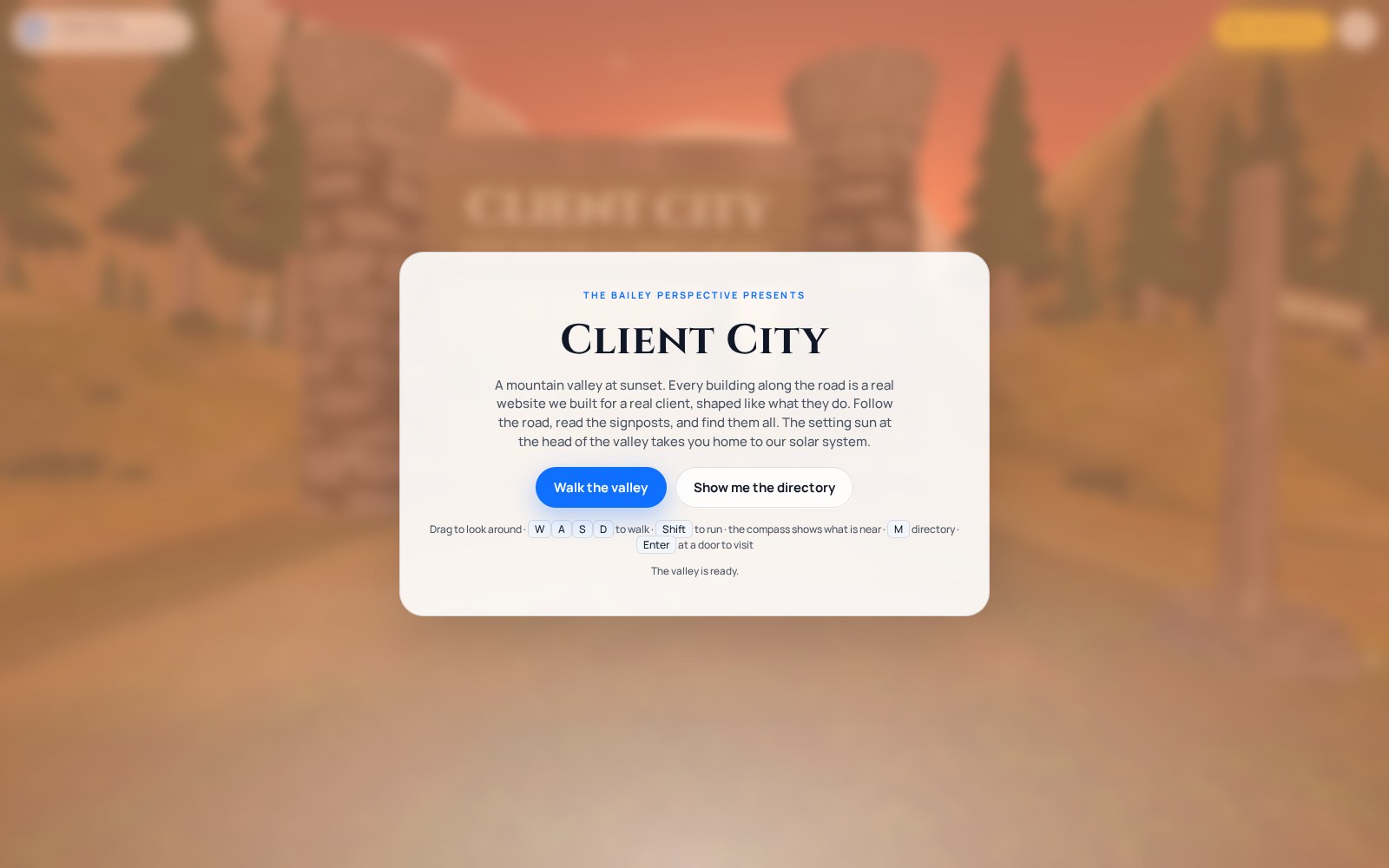 Client City: Walkable 3D town where every house is a client website