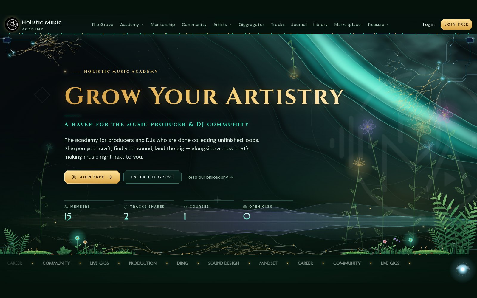 Holistic Music Academy: Membership platform with courses, mentorship, community and split payments