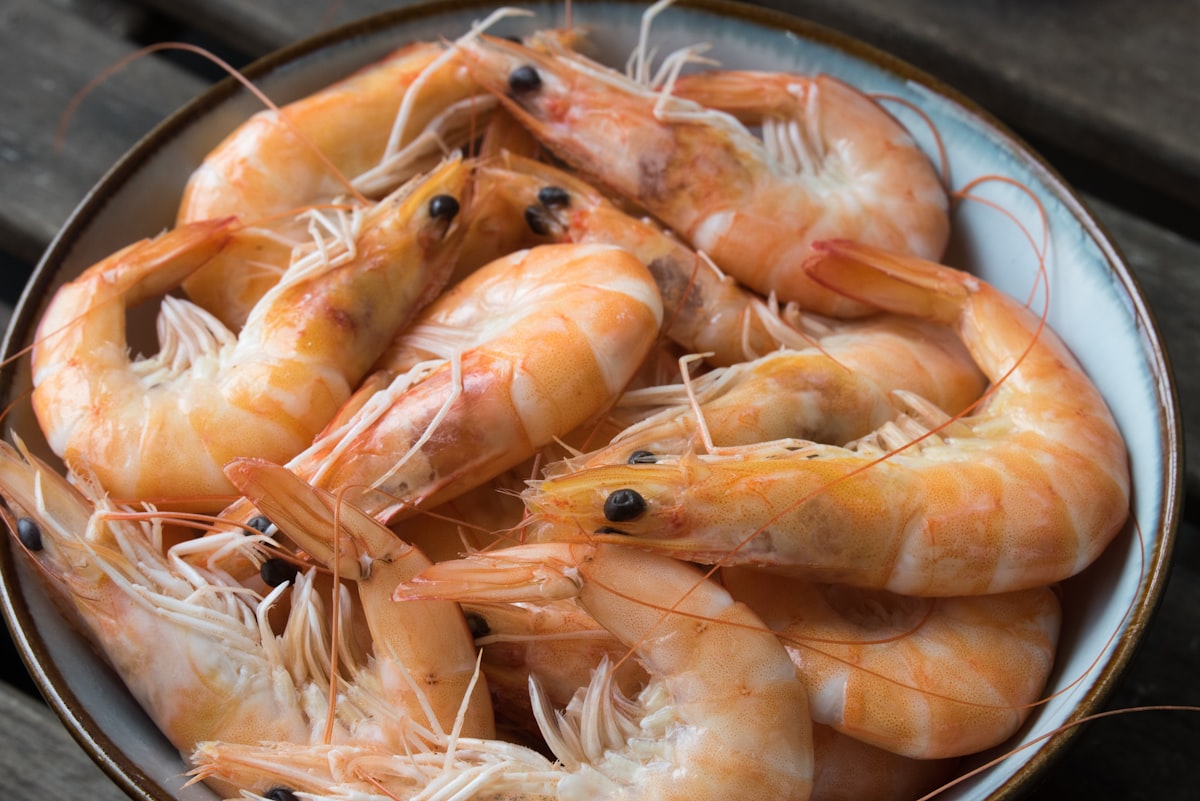 A bowl of fresh shell-on local shrimp