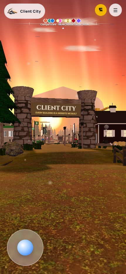 Client City on a phone: joystick, compass and signposts