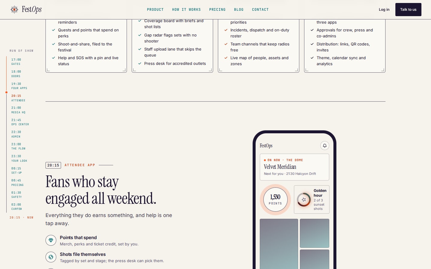 Further down the FestOps home page: the four apps, one data set