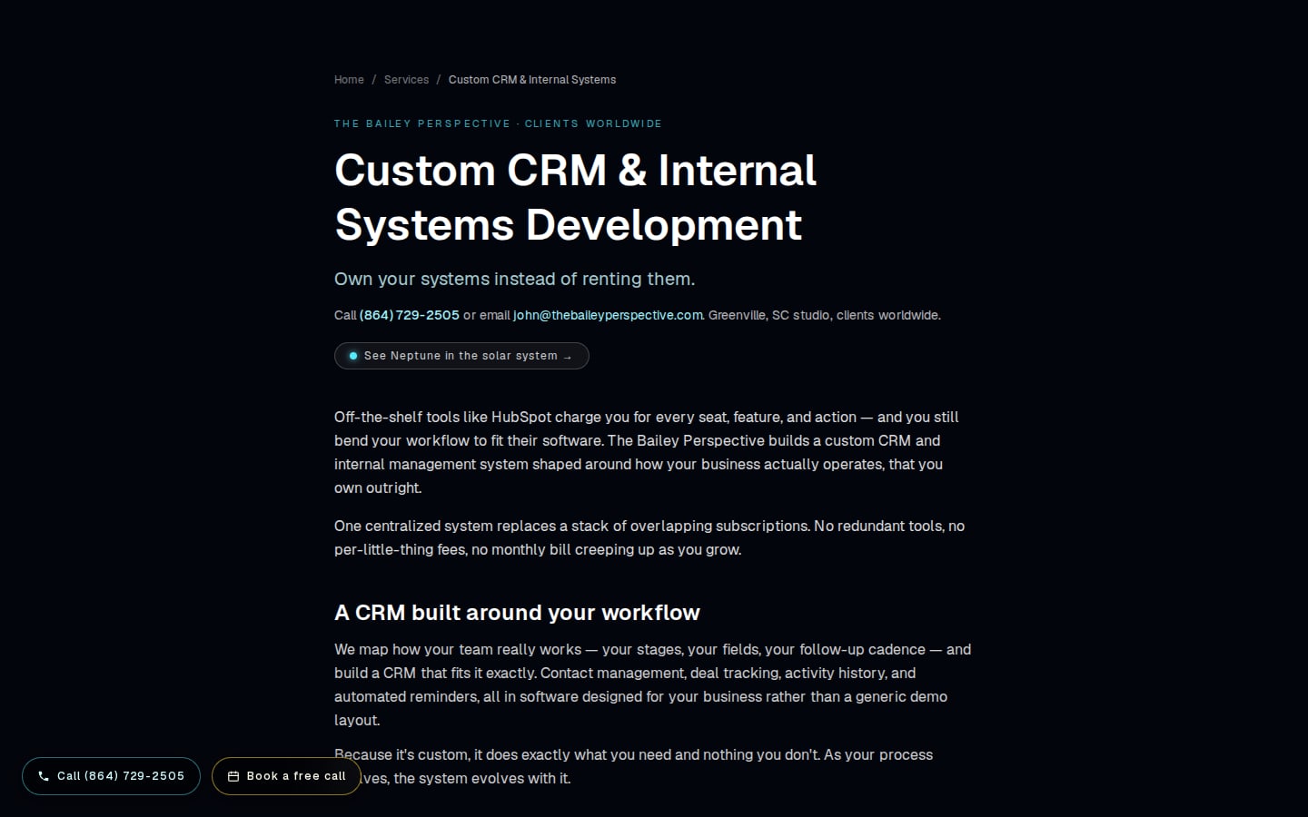 Custom CRM service page: what replaces the spreadsheet tangle and how it is priced